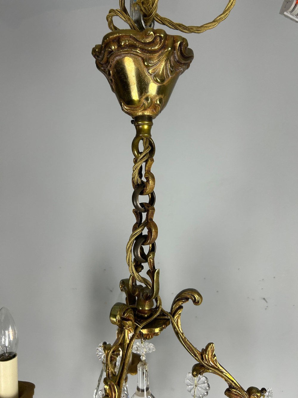 French Gilded & Crystal 6 Light Chandelier View XII