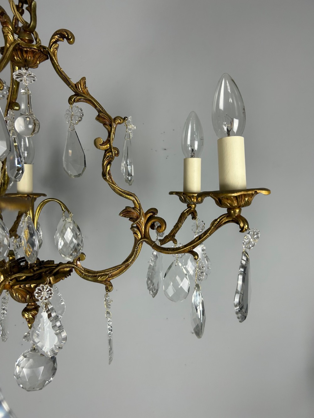 French Gilded & Crystal 6 Light Chandelier View XIV