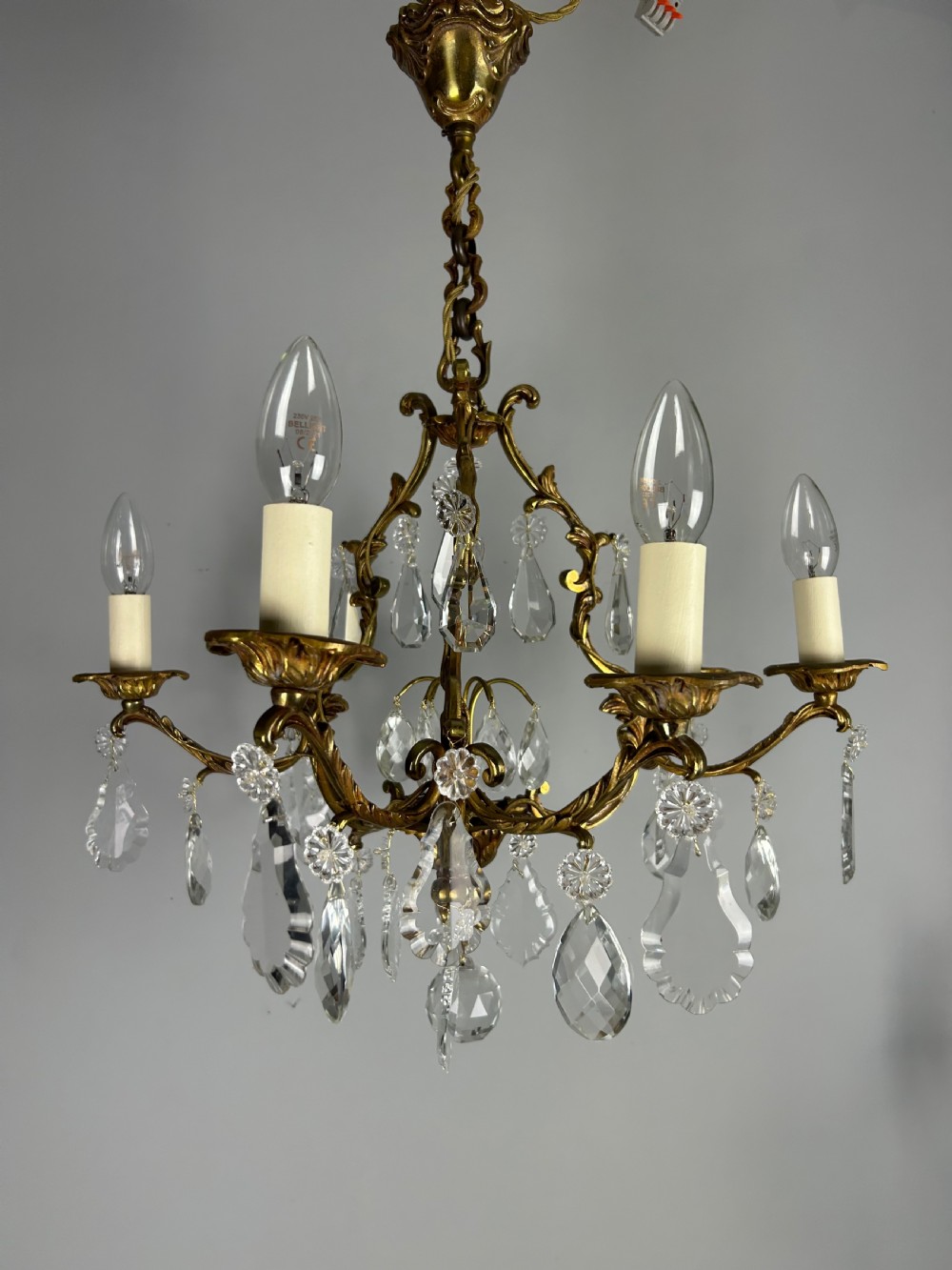 French Gilded & Crystal 6 Light Chandelier View XVI