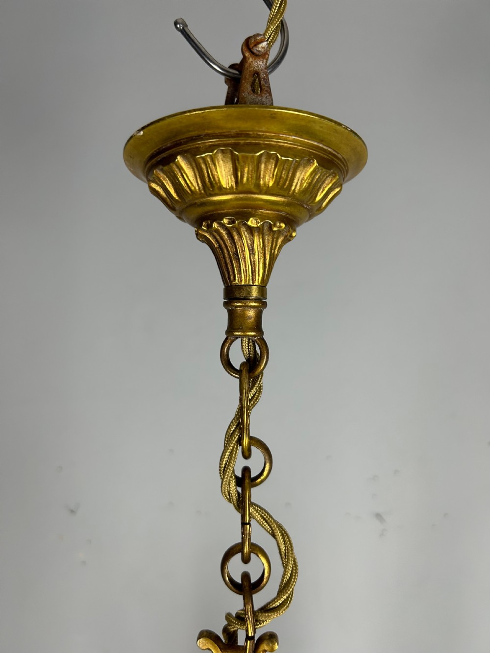 French Brass & Crystal 5 Light Chandelier View V