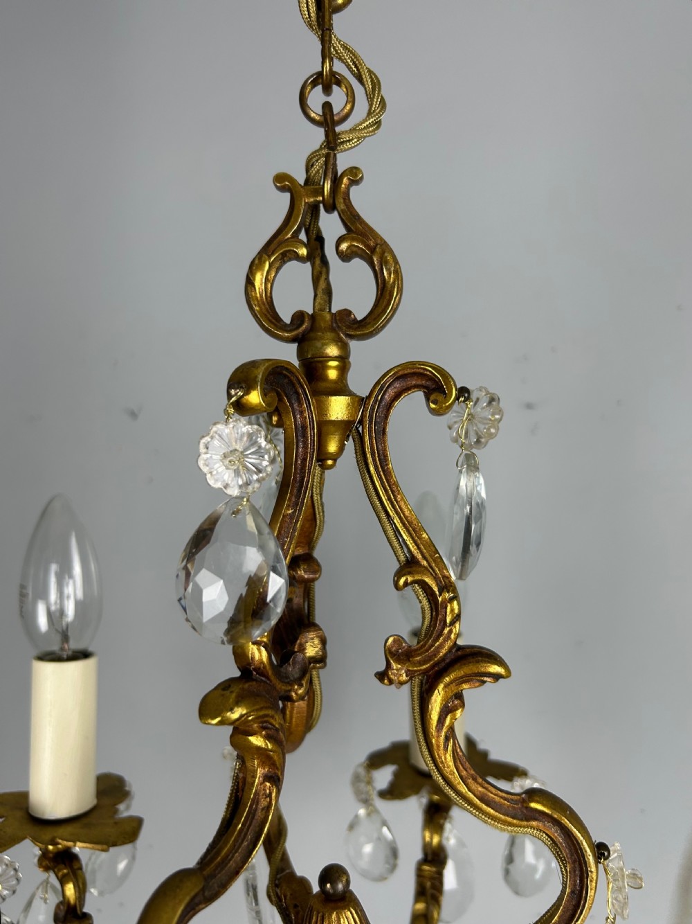 French Brass & Crystal 5 Light Chandelier View VI