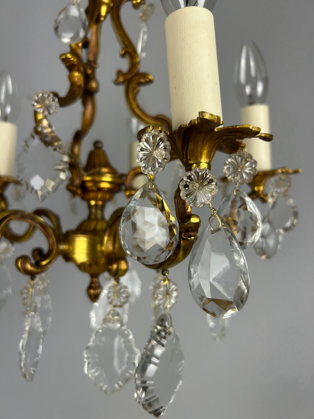 French Brass & Crystal 5 Light Chandelier View VII