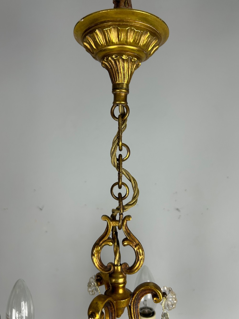 French Brass & Crystal 5 Light Chandelier View VIII