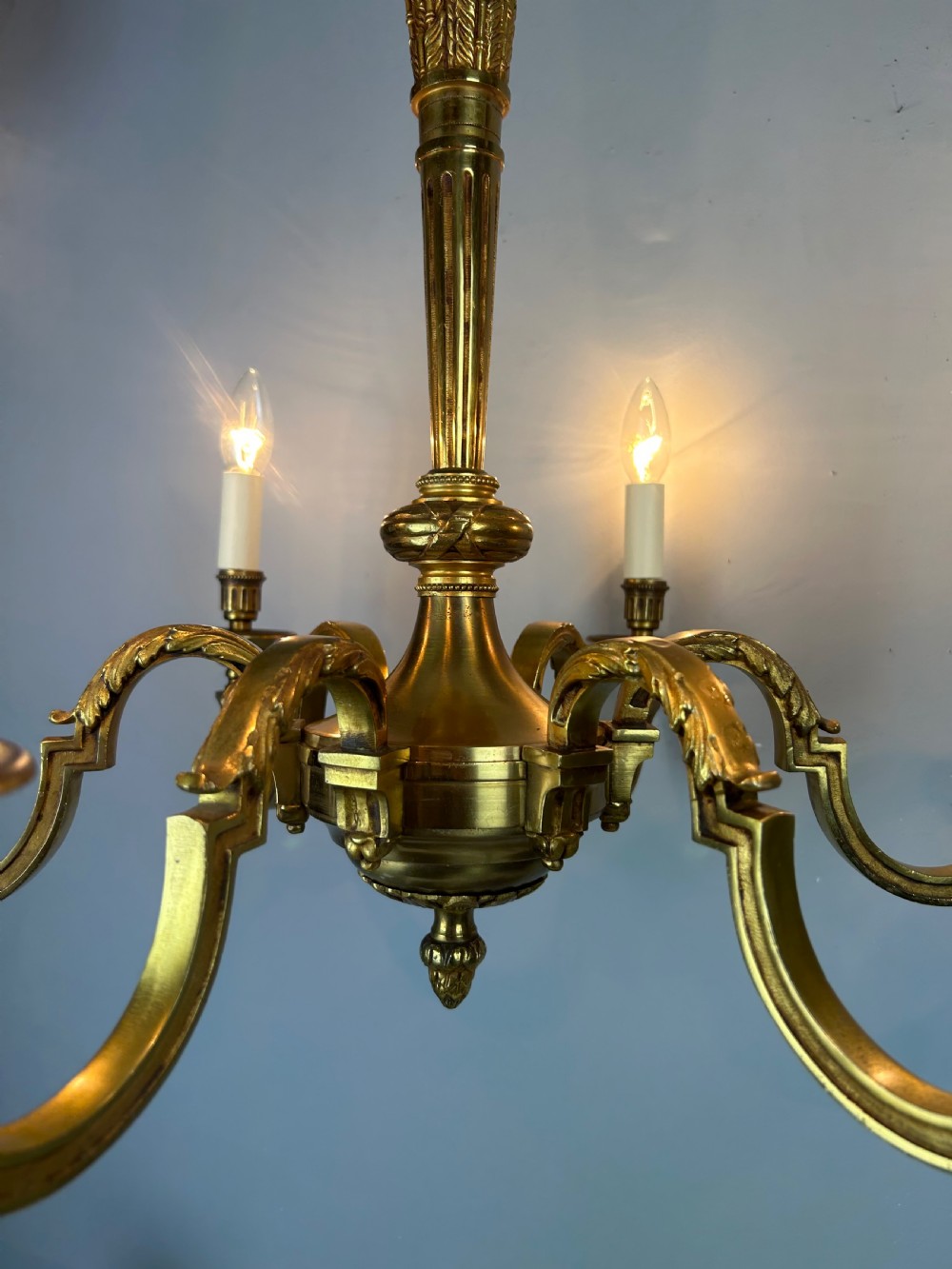 French Gilded Bronze 6 Light Antique Empire Chandelier View II