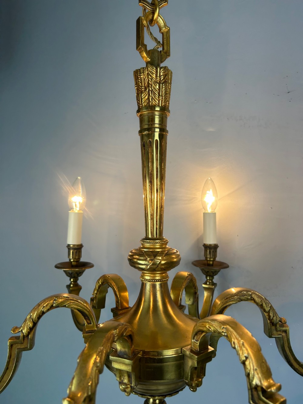 French Gilded Bronze 6 Light Antique Empire Chandelier View III