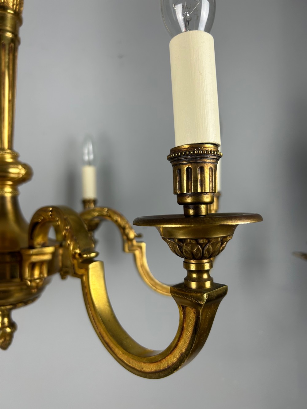 French Gilded Bronze 6 Light Antique Empire Chandelier View VIII