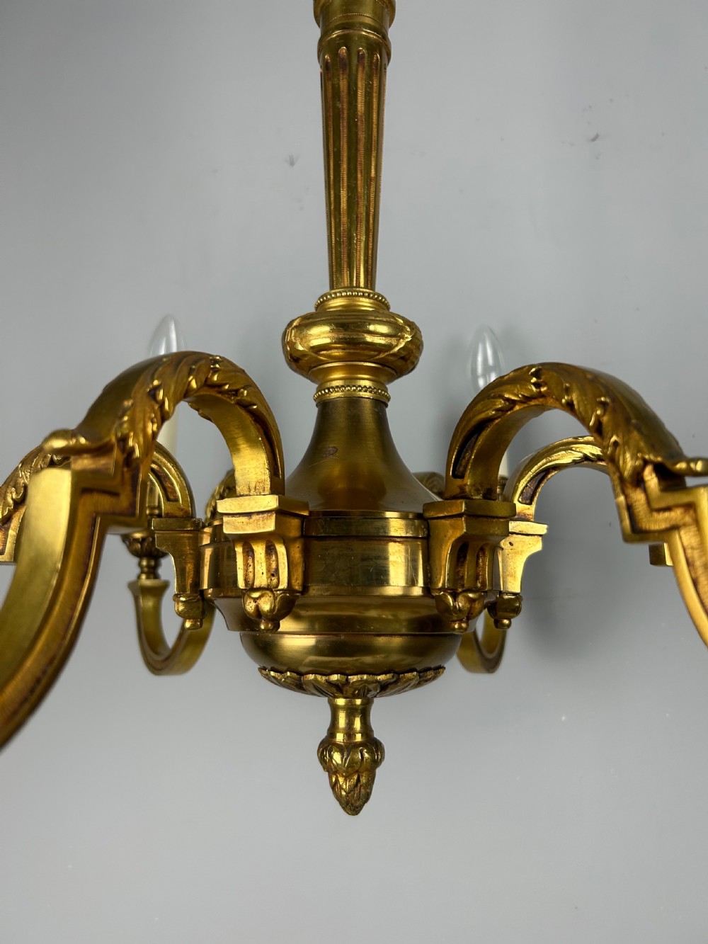 French Gilded Bronze 6 Light Antique Empire Chandelier View IX