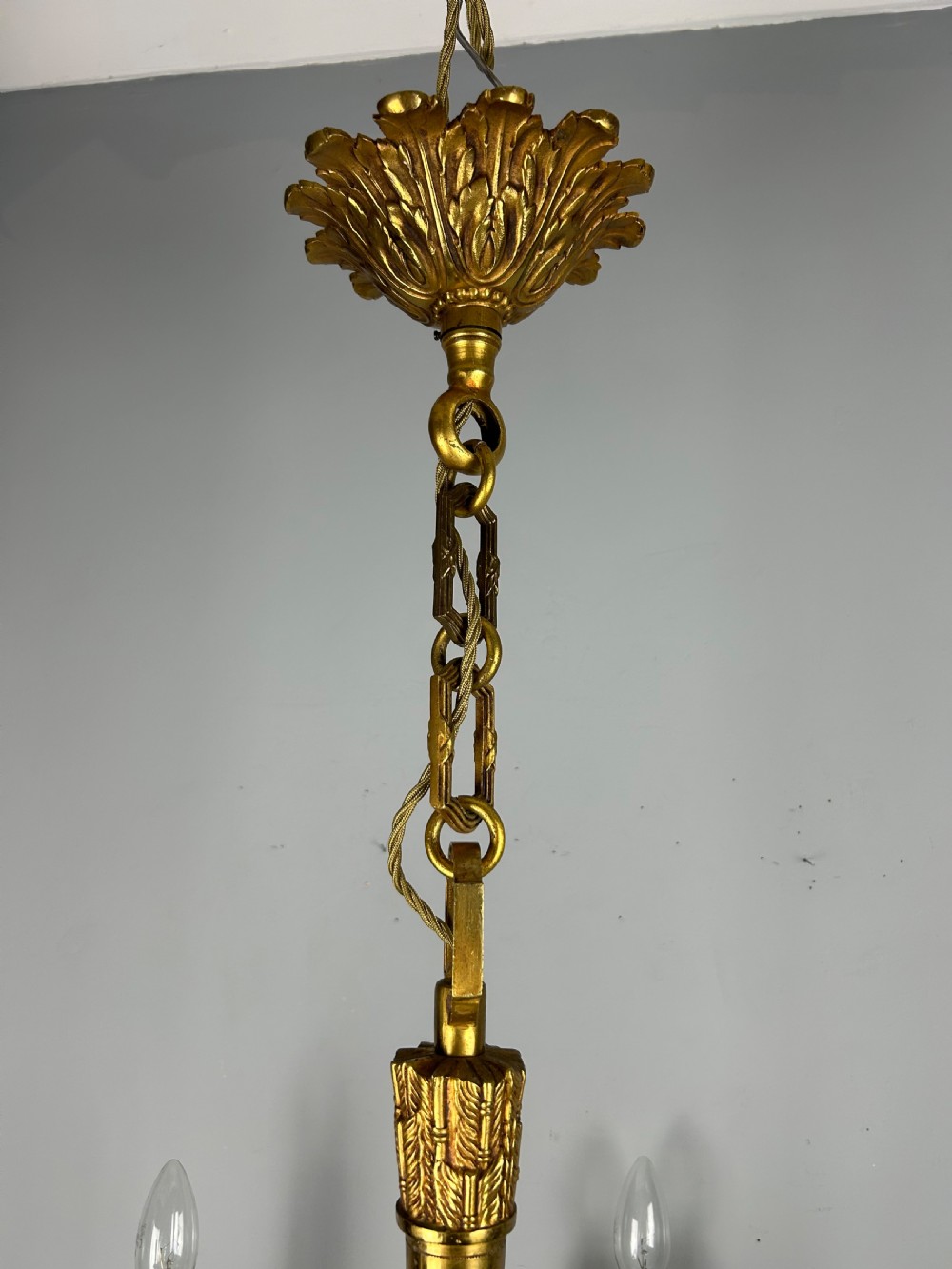 French Gilded Bronze 6 Light Antique Empire Chandelier View XI