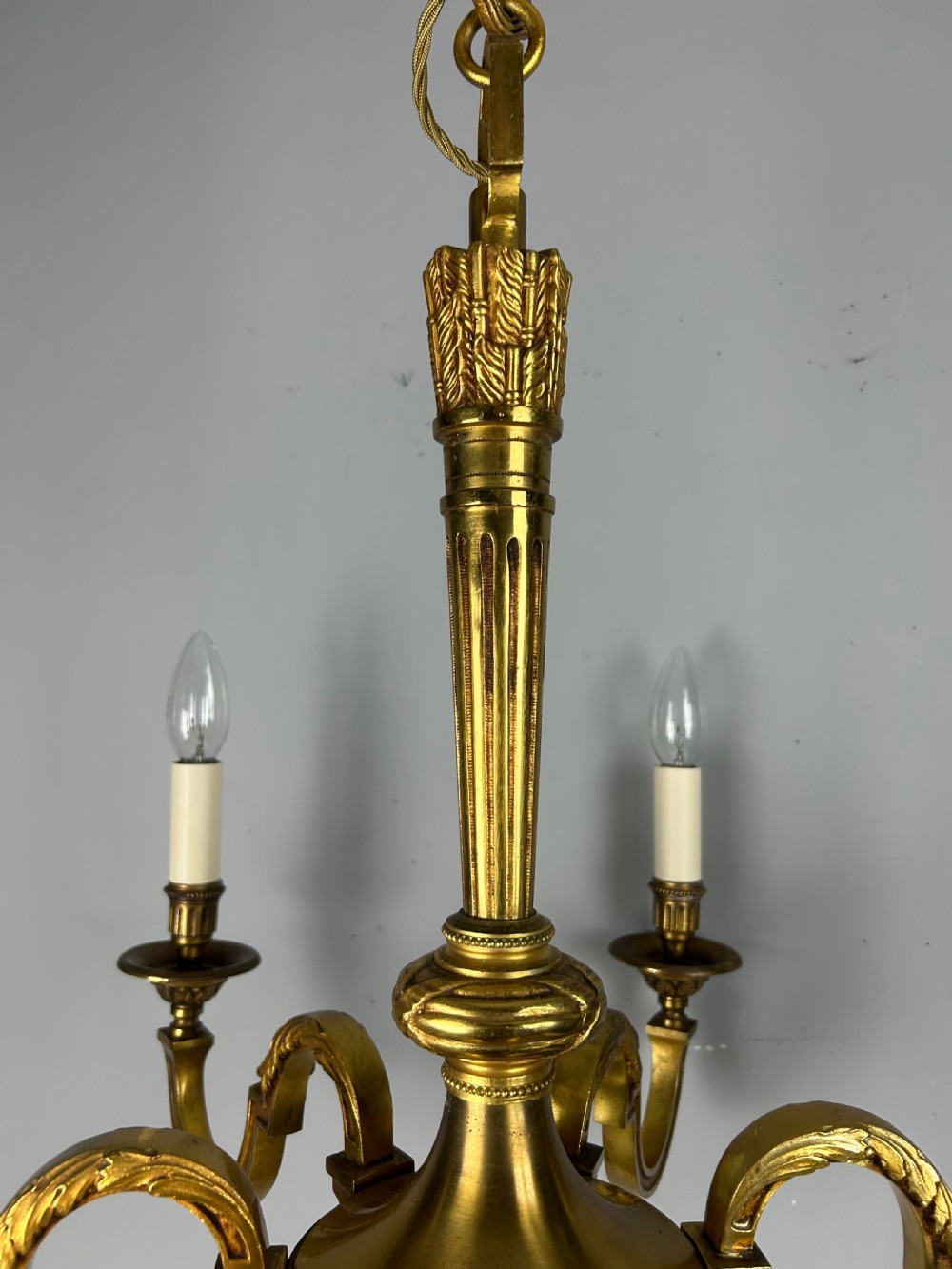 French Gilded Bronze 6 Light Antique Empire Chandelier View XII