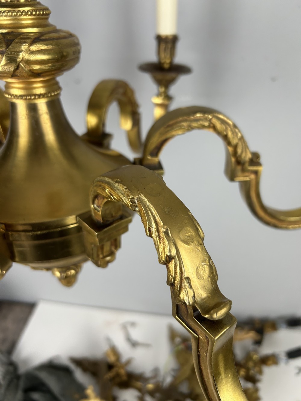 French Gilded Bronze 6 Light Antique Empire Chandelier View XIV