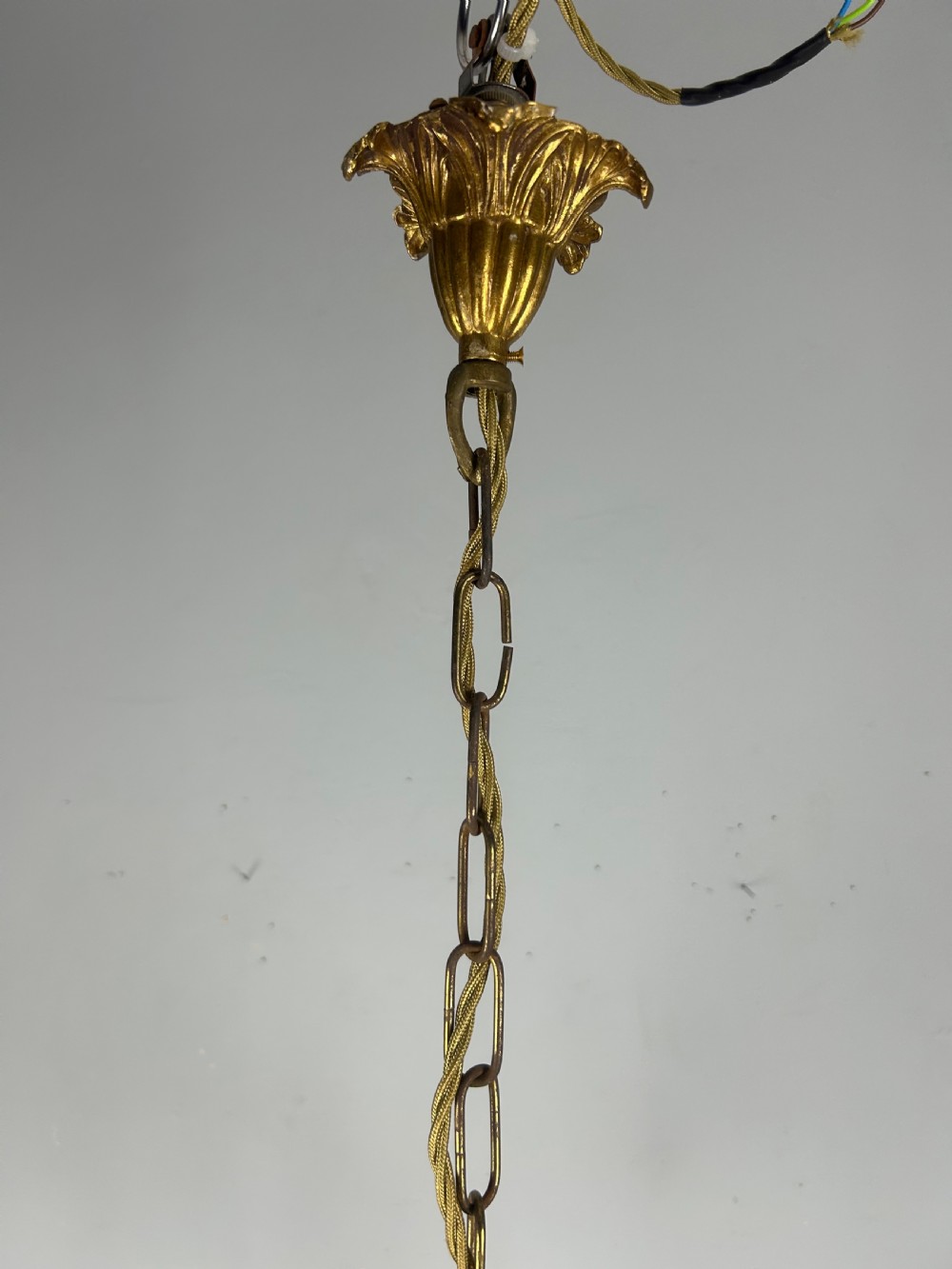 French Single Light Gilt Brass Crystal Antique Chandelier, Ceiling Light View IV
