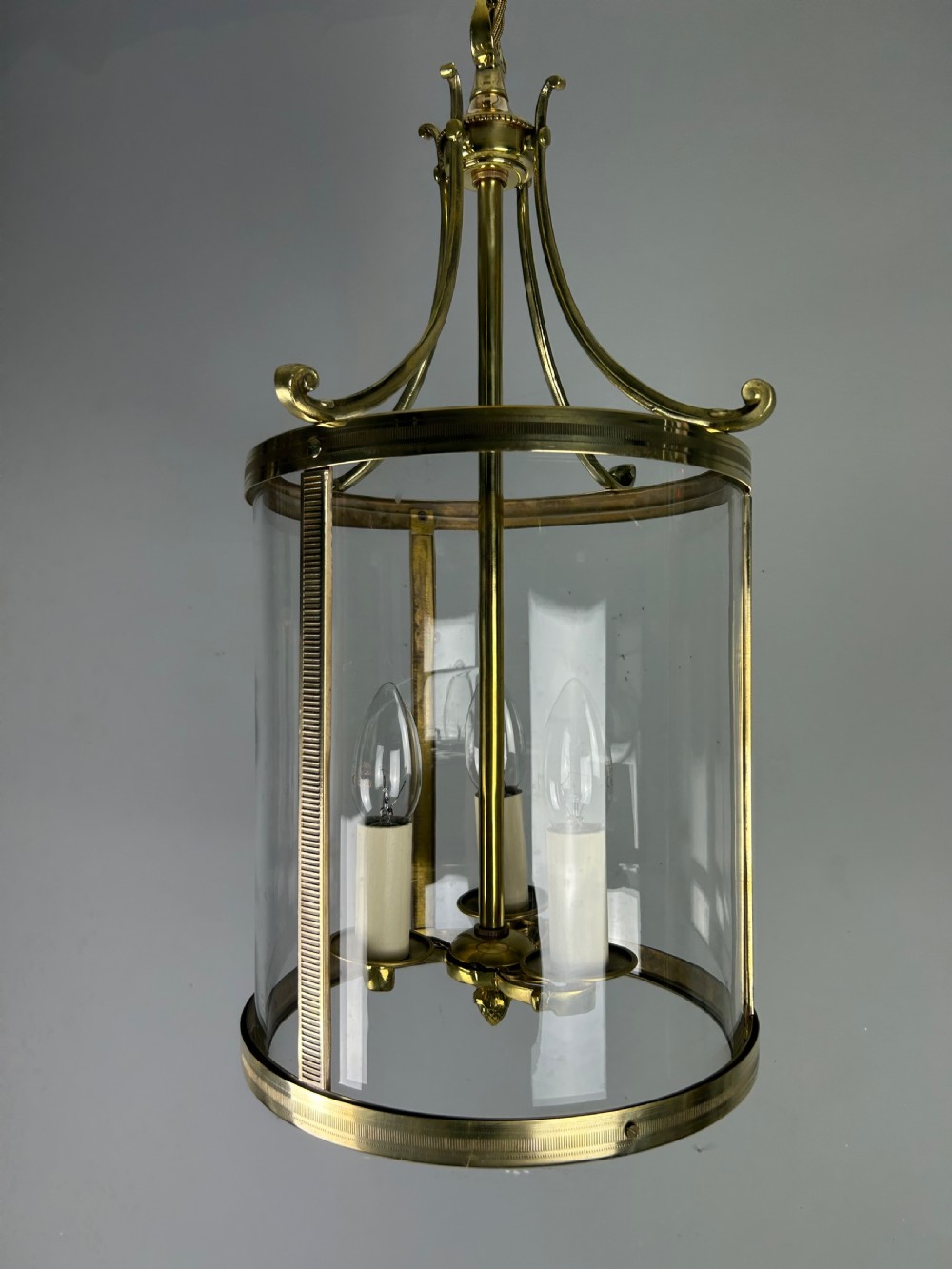 Large French Polished Brass Triple Light Lantern