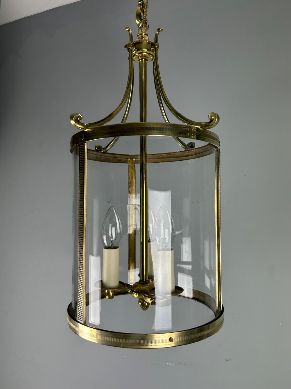 Large French Polished Brass Triple Light Lantern View II