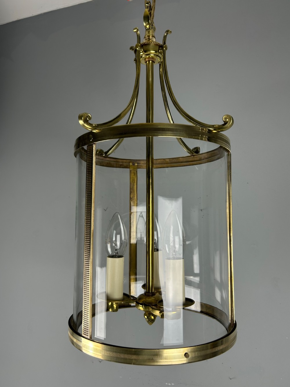 Large French Polished Brass Triple Light Lantern View III