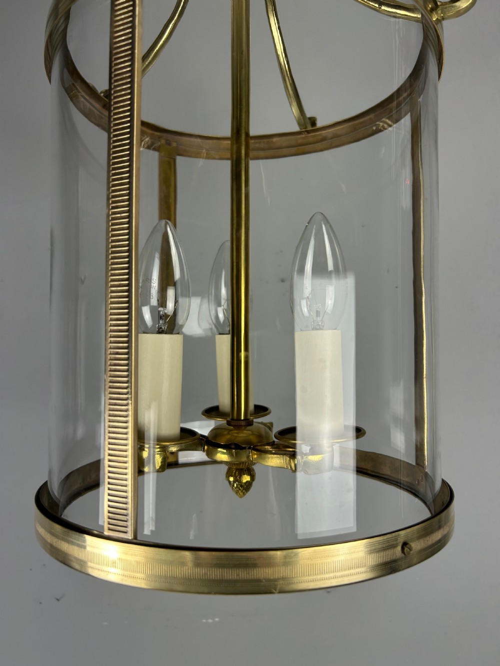 Large French Polished Brass Triple Light Lantern View VII