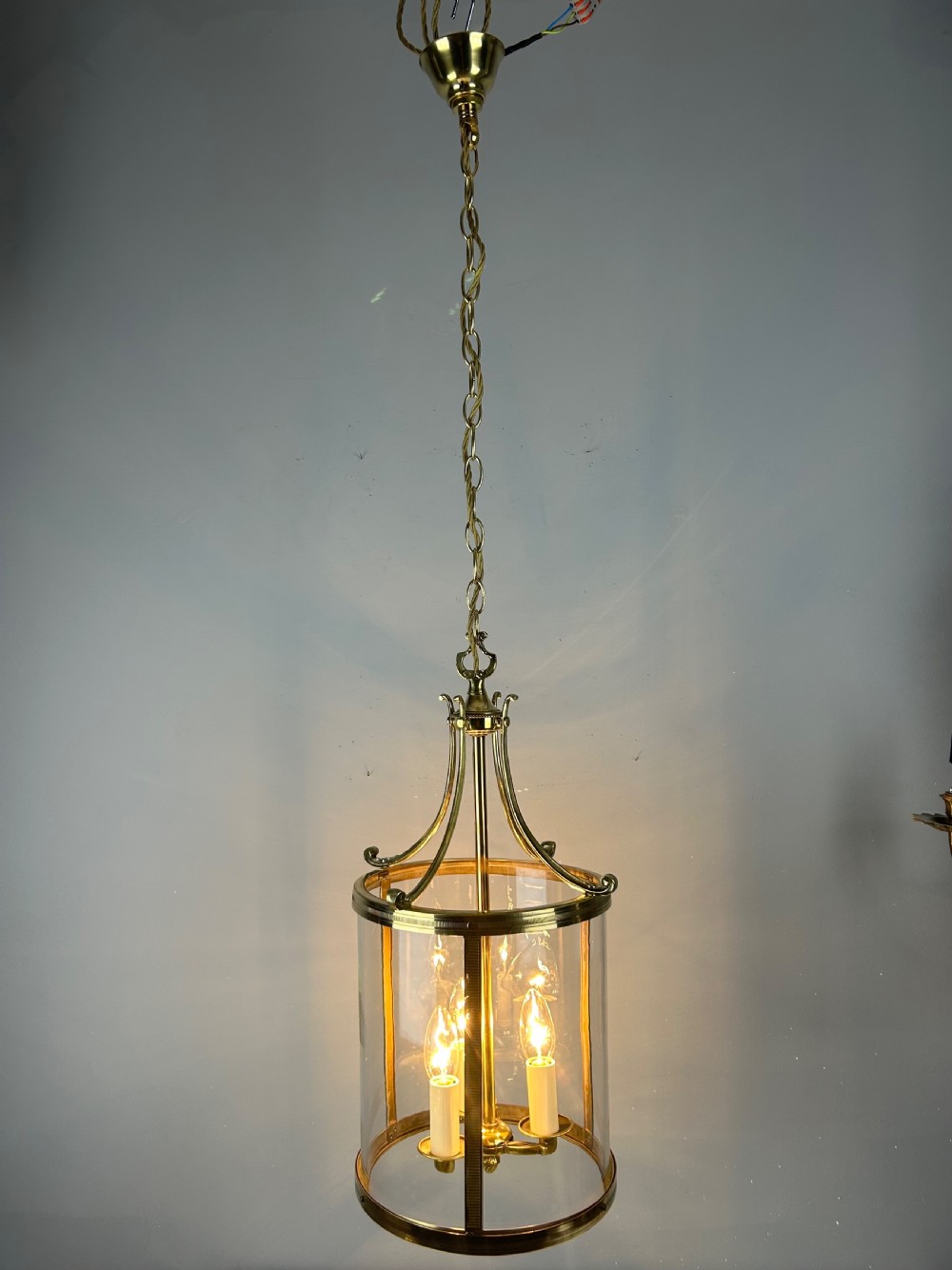 Large French Polished Brass Triple Light Lantern View X