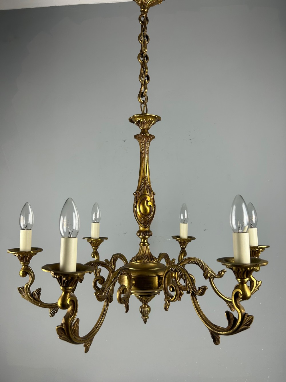 French Gilded Bronze 6 Light Antique Chandelier