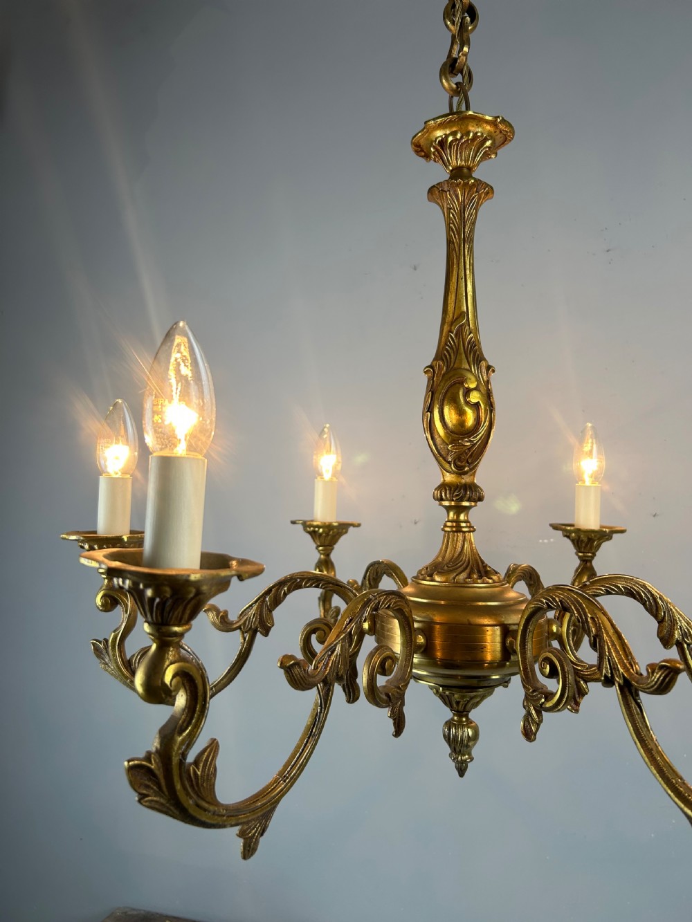 French Gilded Bronze 6 Light Antique Chandelier View III