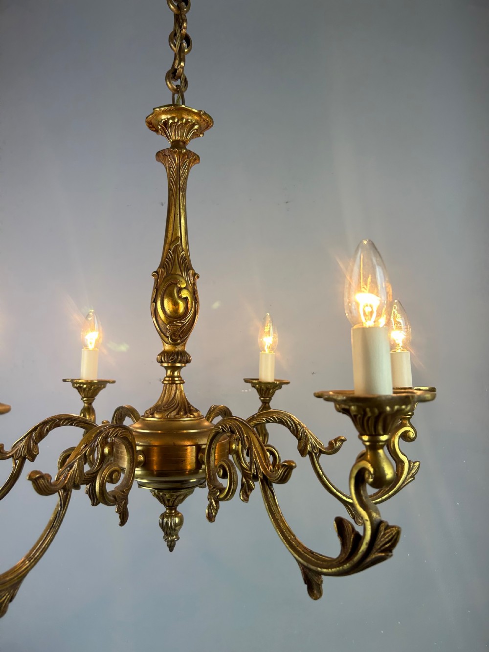 French Gilded Bronze 6 Light Antique Chandelier View IV