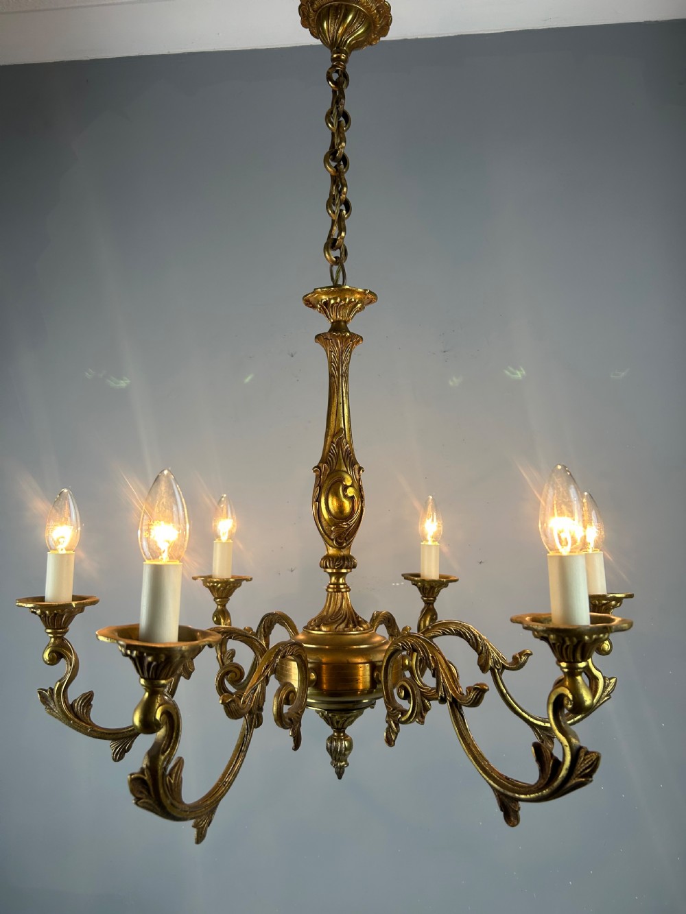 French Gilded Bronze 6 Light Antique Chandelier View V