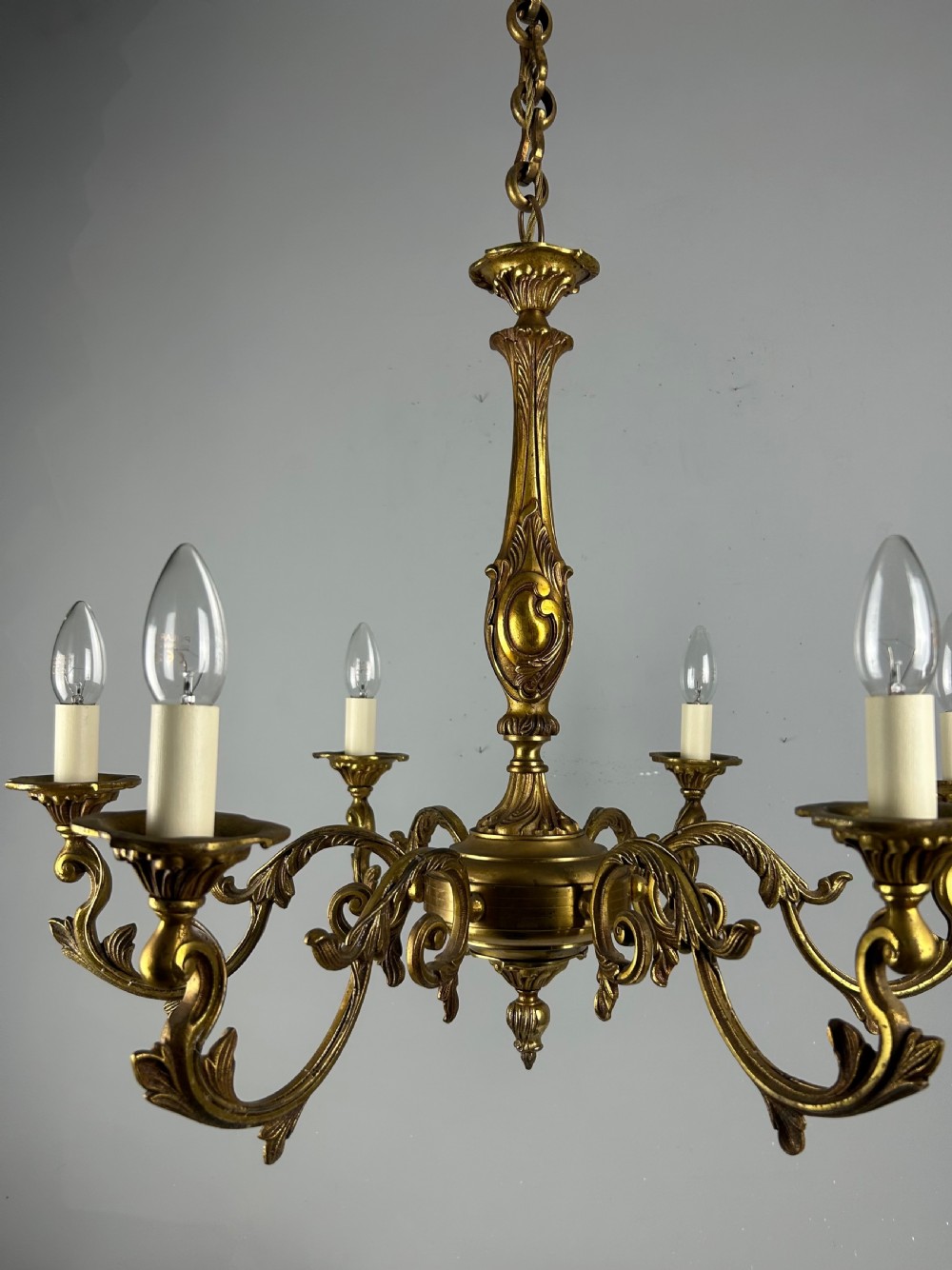 French Gilded Bronze 6 Light Antique Chandelier View X