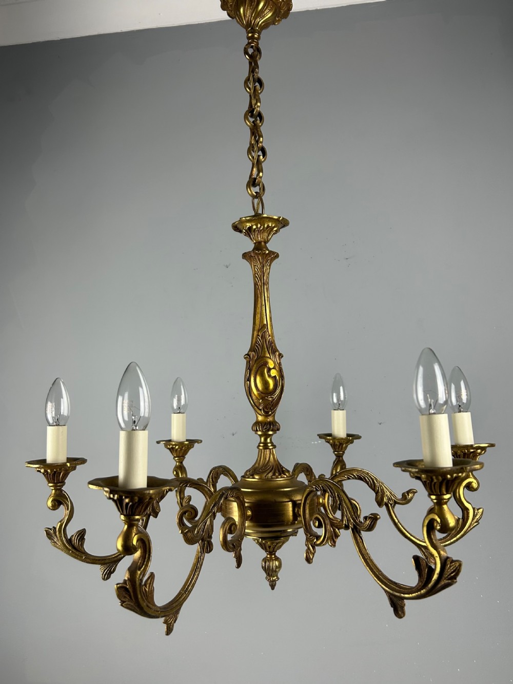 French Gilded Bronze 6 Light Antique Chandelier View XI