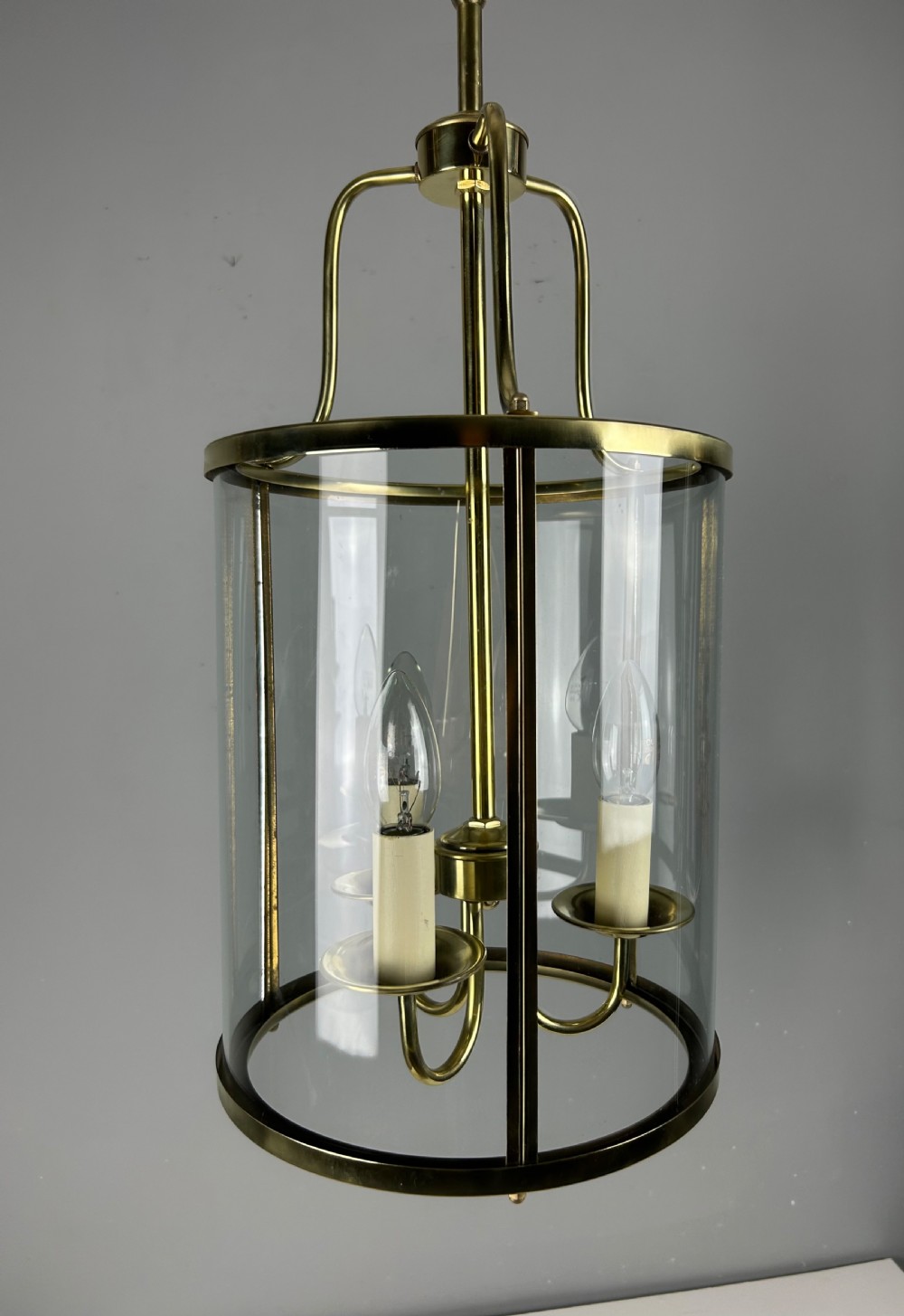 Large French Polished Brass Triple Light Lantern