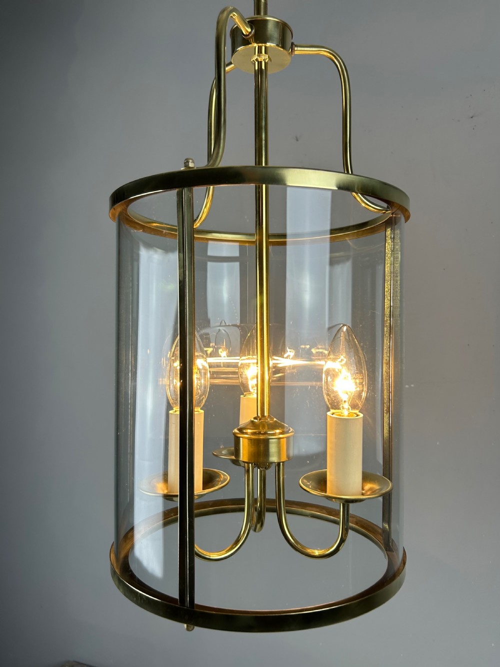Large French Polished Brass Triple Light Lantern View III