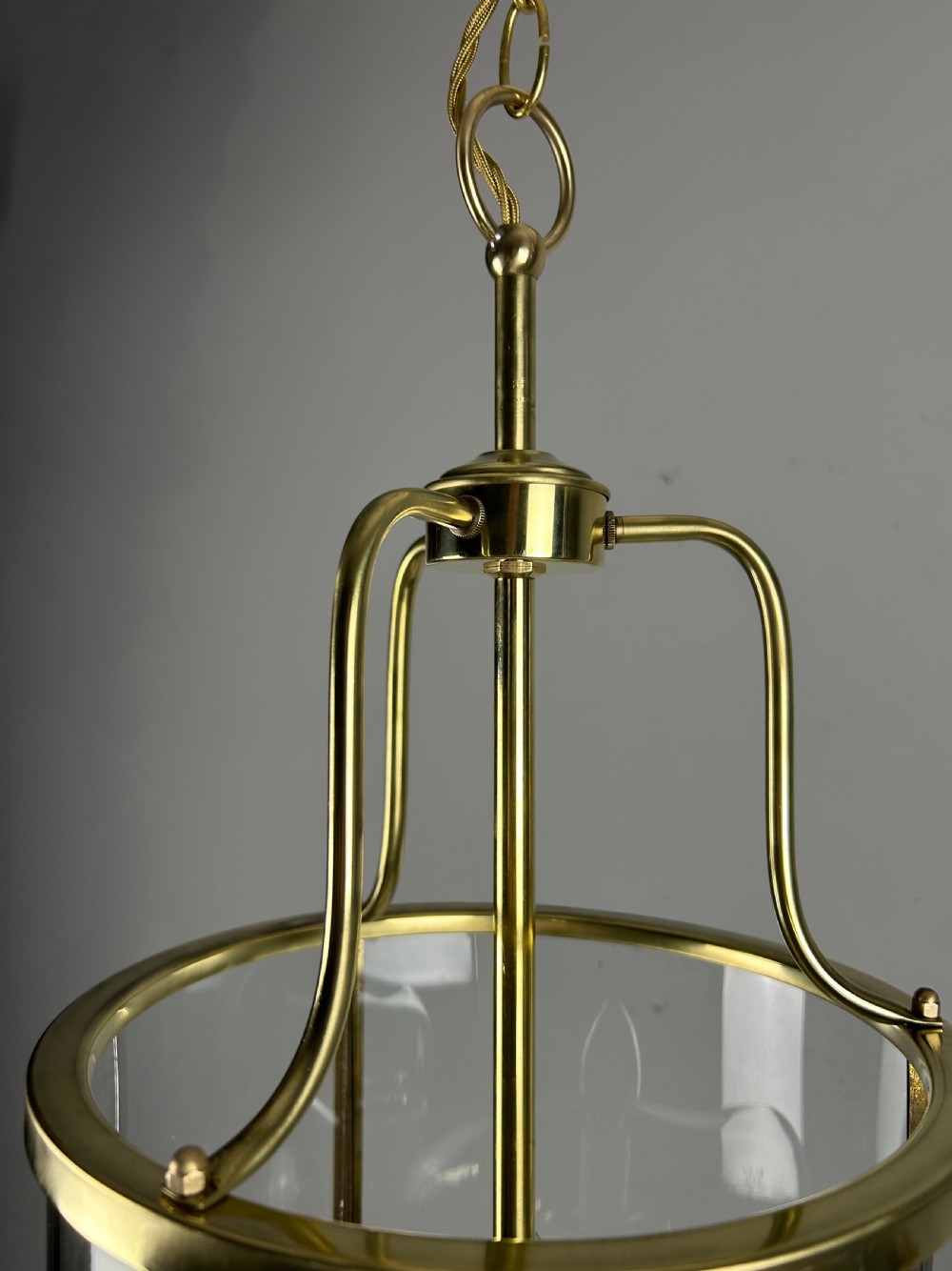 Large French Polished Brass Triple Light Lantern View VI