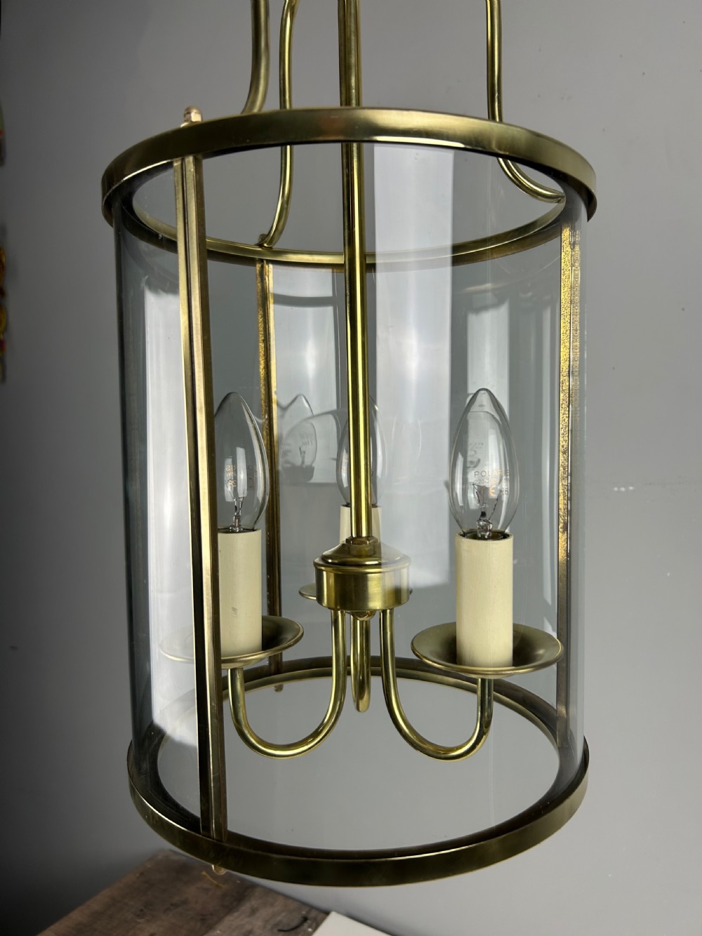 Large French Polished Brass Triple Light Lantern View VII