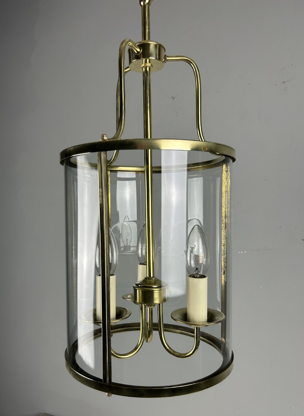 Large French Polished Brass Triple Light Lantern View VIII
