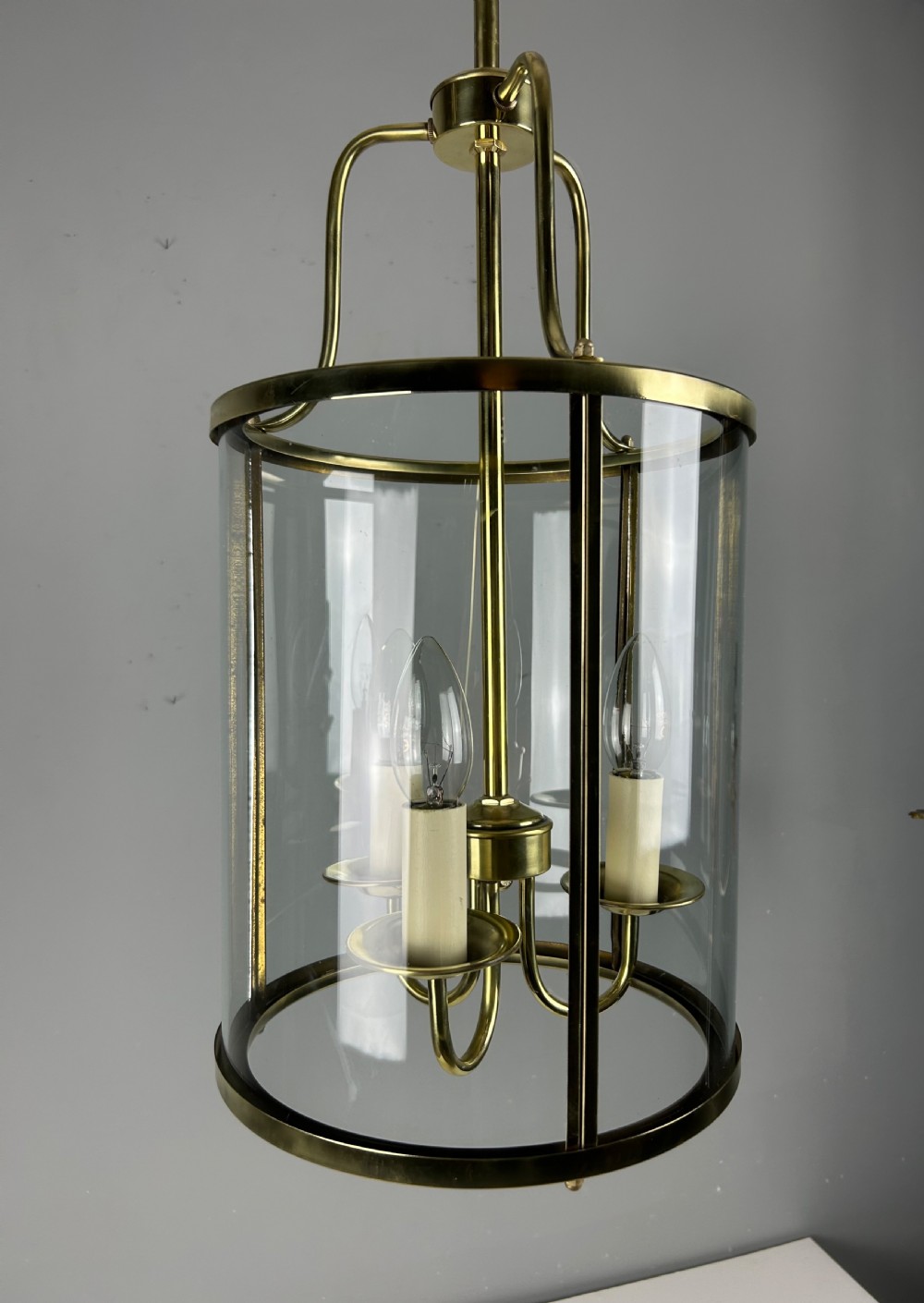 Large French Polished Brass Triple Light Lantern View IX