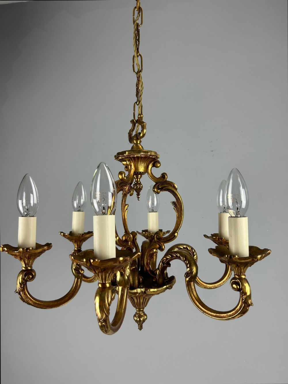 French Gilded Bronze 6 Light Antique Chandelier