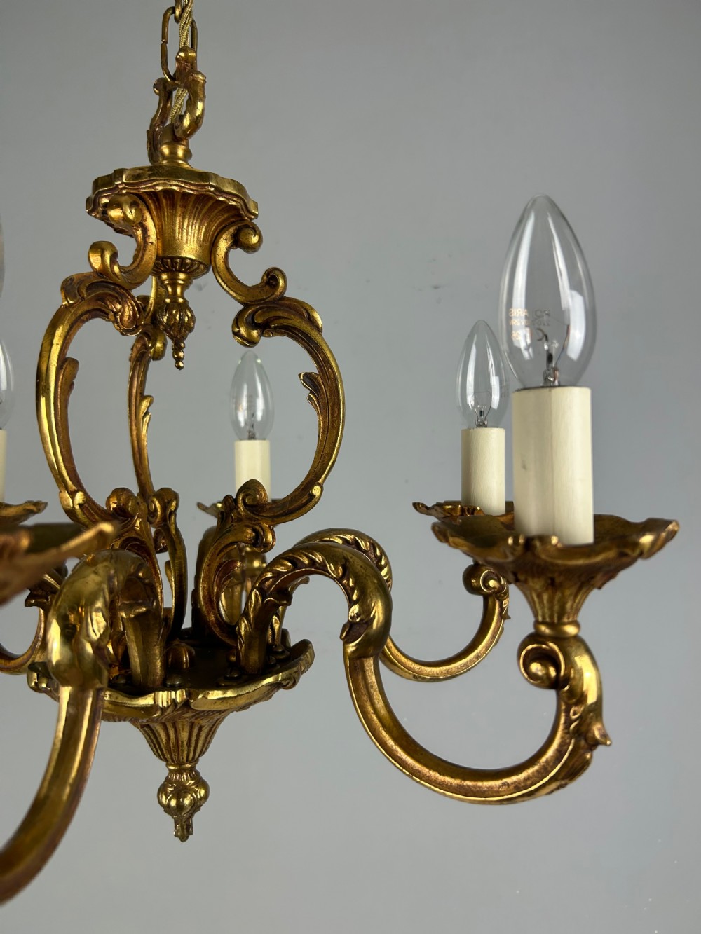 French Gilded Bronze 6 Light Antique Chandelier View V