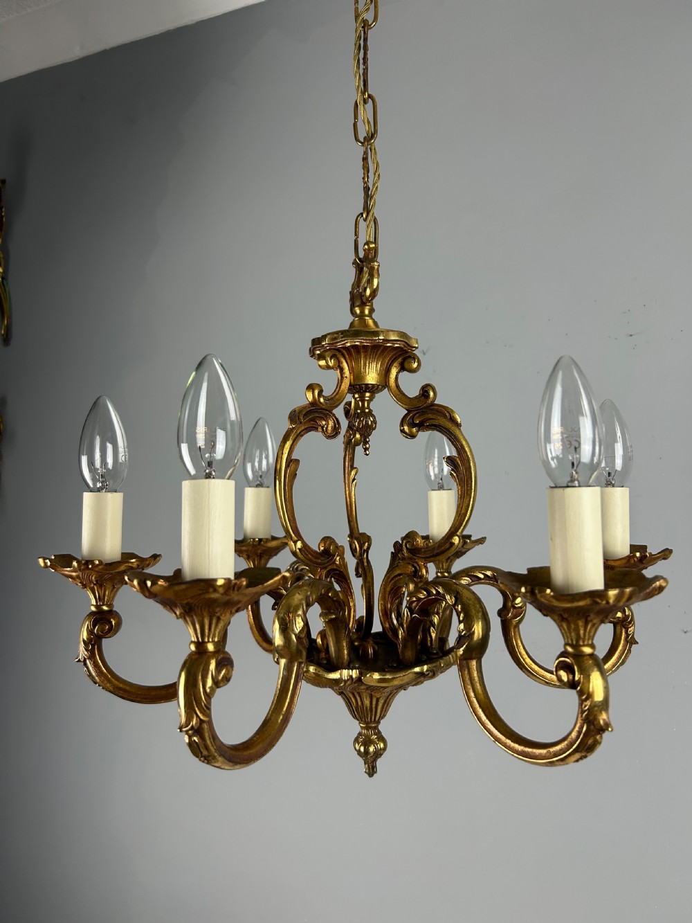 French Gilded Bronze 6 Light Antique Chandelier View VII