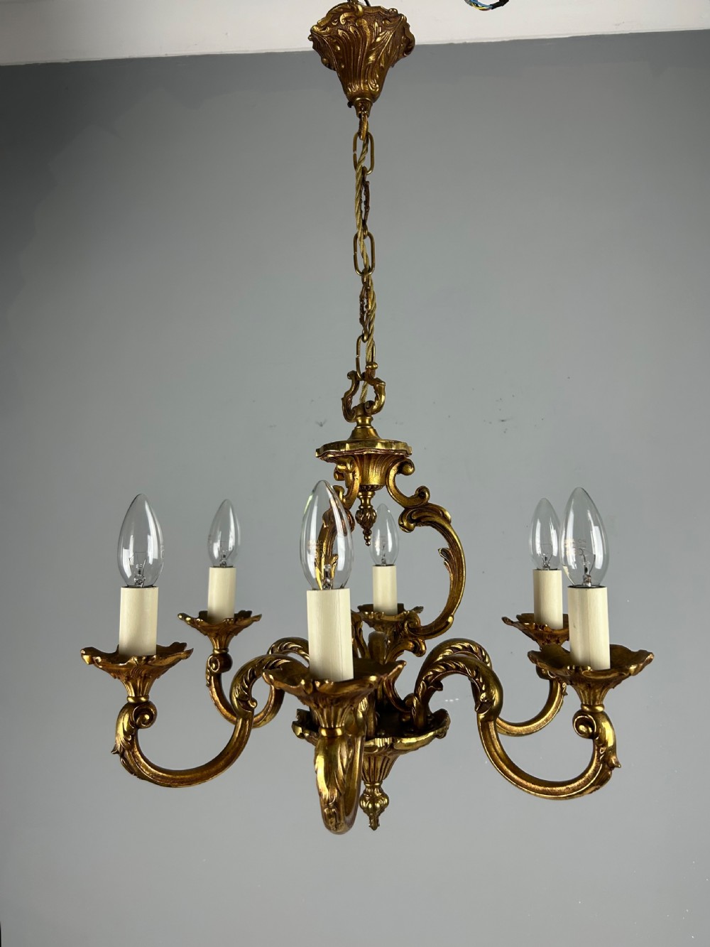 French Gilded Bronze 6 Light Antique Chandelier View VIII