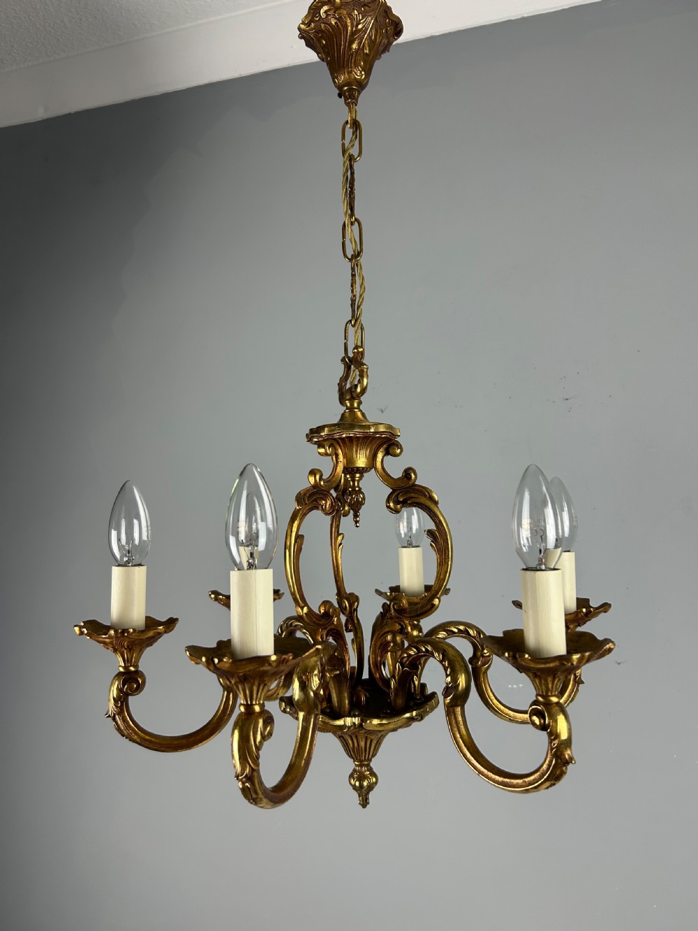 French Gilded Bronze 6 Light Antique Chandelier View IX