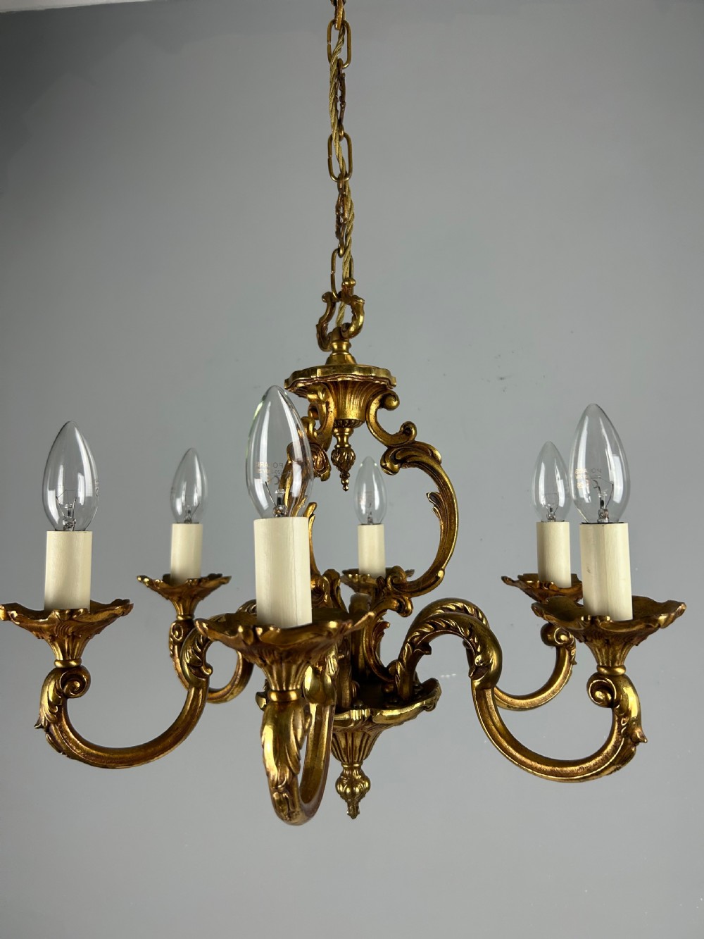 French Gilded Bronze 6 Light Antique Chandelier View X