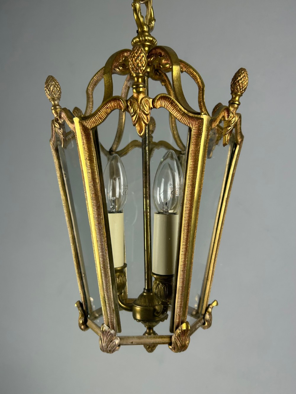 French Hexagonal Gilt Brass Antique Lantern