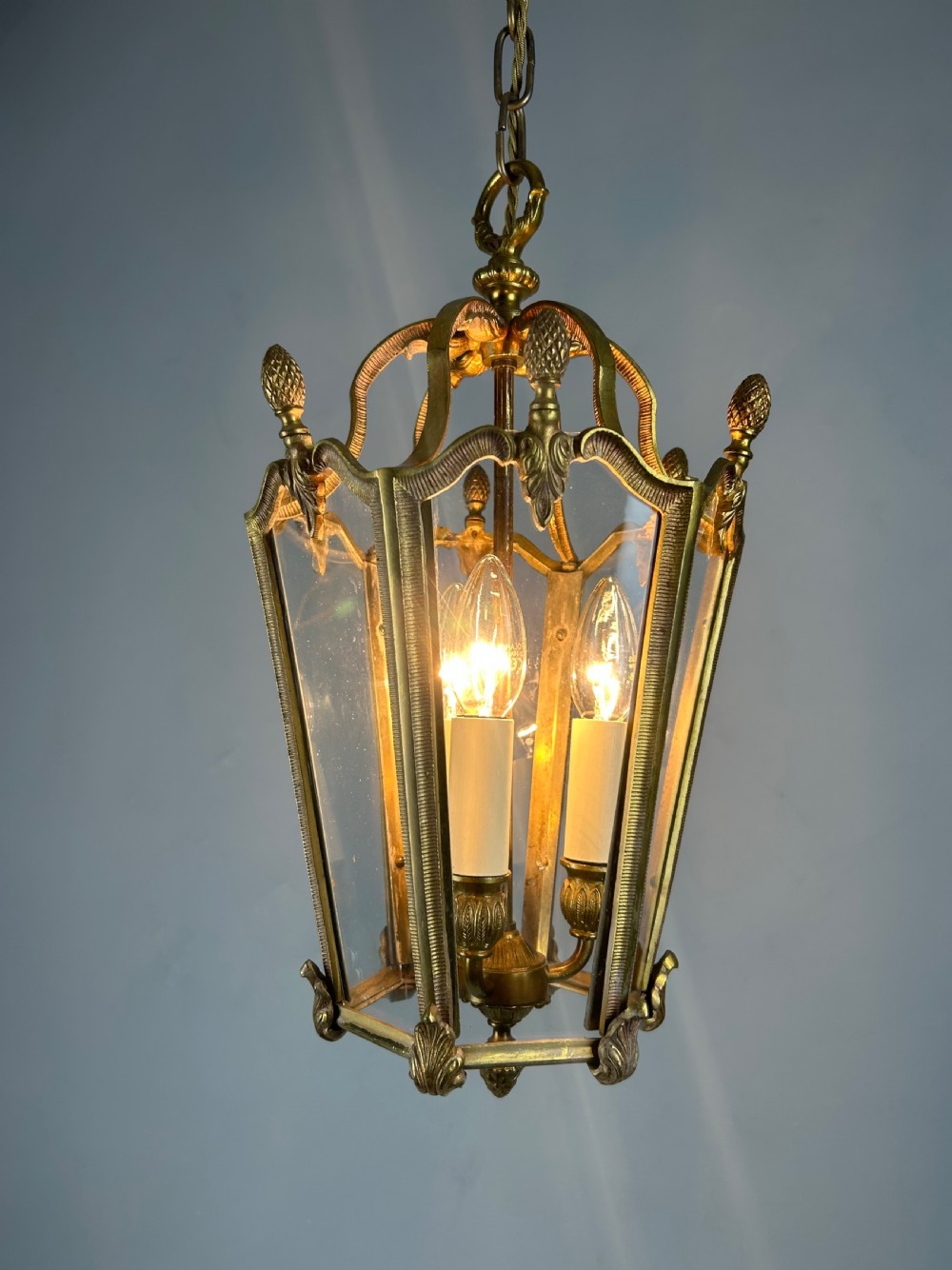 French Hexagonal Gilt Brass Antique Lantern View II