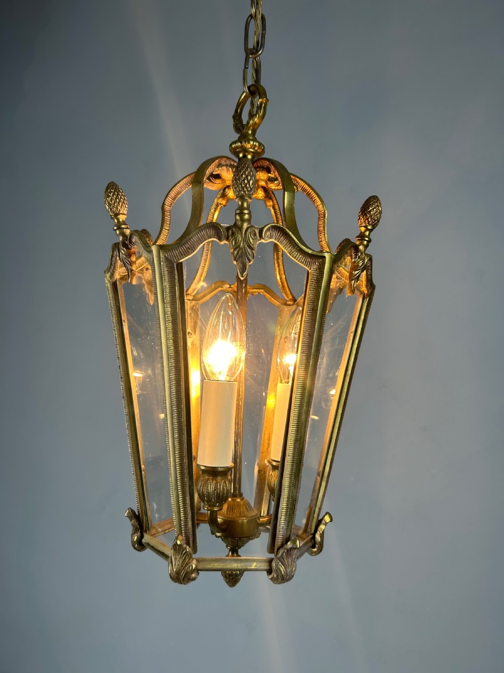 French Hexagonal Gilt Brass Antique Lantern View III