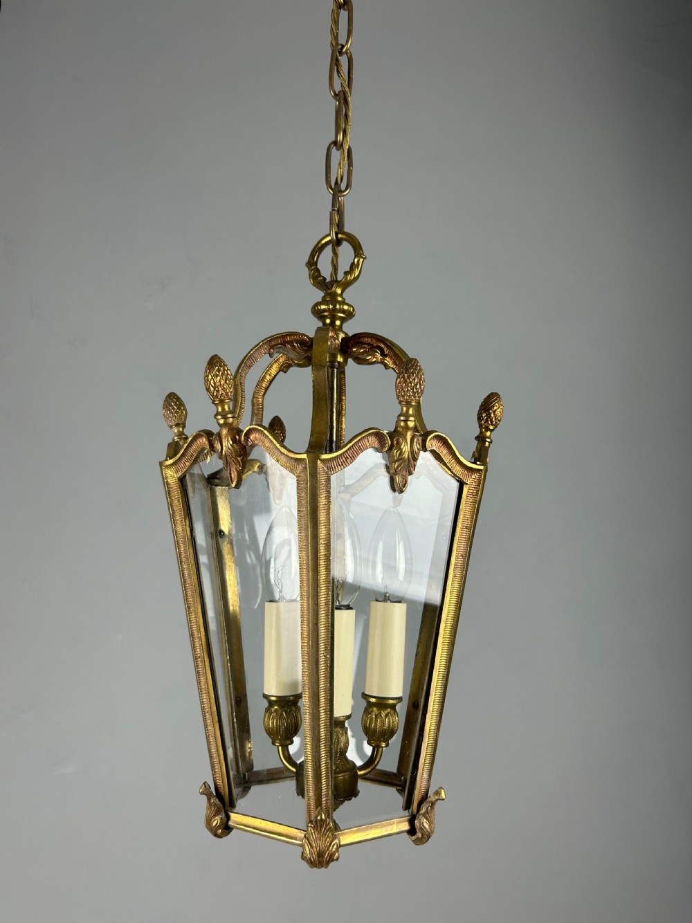 French Hexagonal Gilt Brass Antique Lantern View V