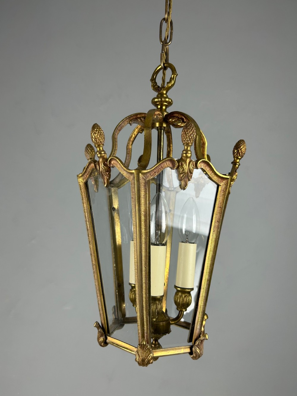 French Hexagonal Gilt Brass Antique Lantern View VI