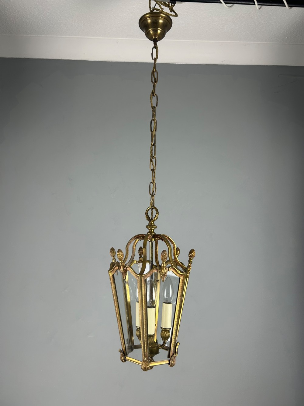 French Hexagonal Gilt Brass Antique Lantern View VII