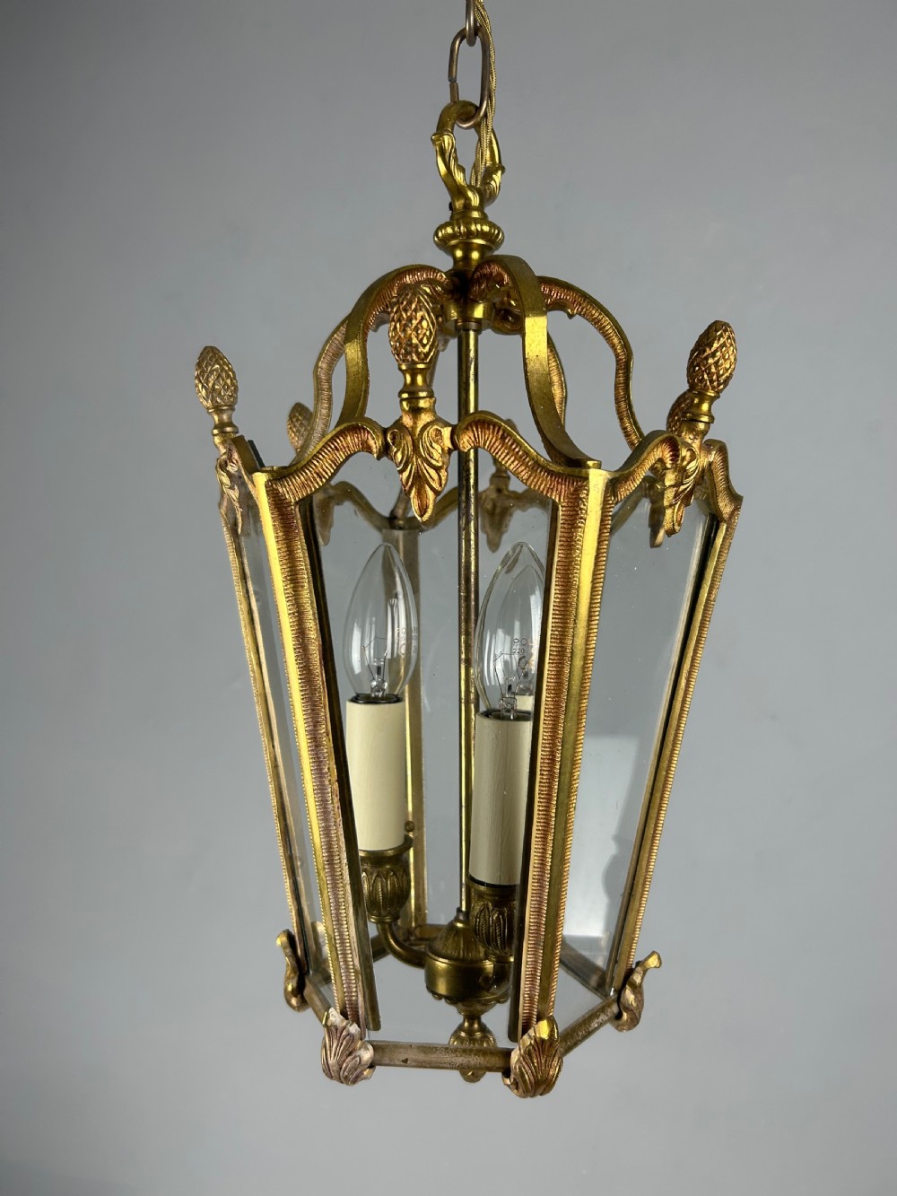 French Hexagonal Gilt Brass Antique Lantern View VIII