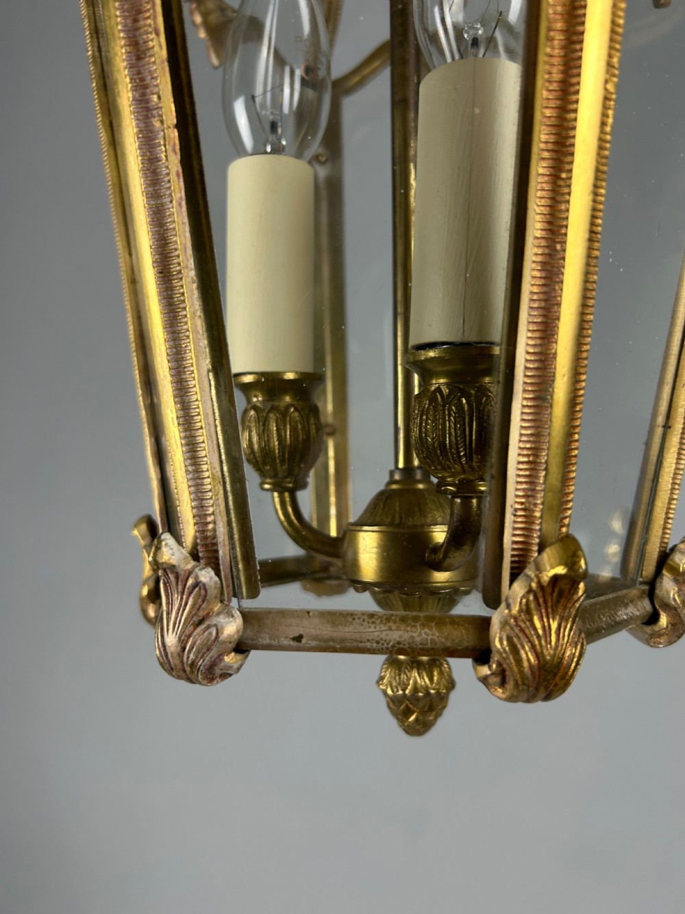 French Hexagonal Gilt Brass Antique Lantern View X