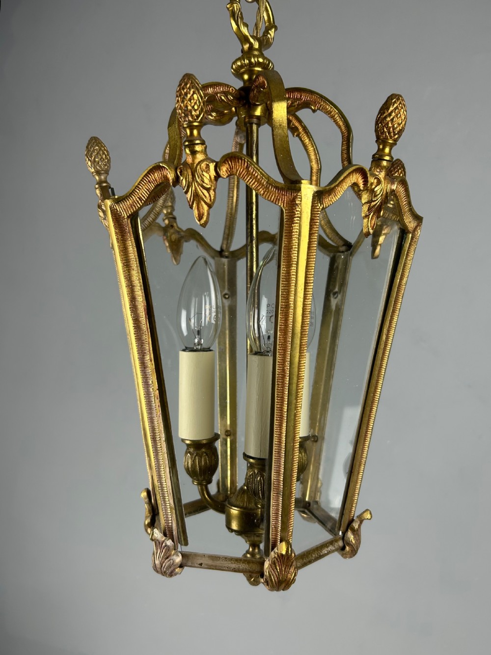 French Hexagonal Gilt Brass Antique Lantern View XI