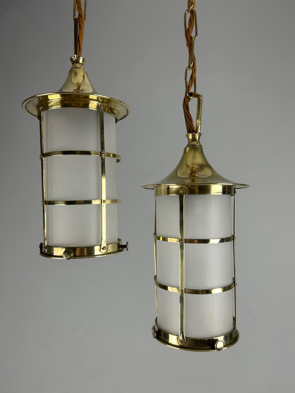 Small Pair of English Polished Brass Lanterns, Rewired  View VII