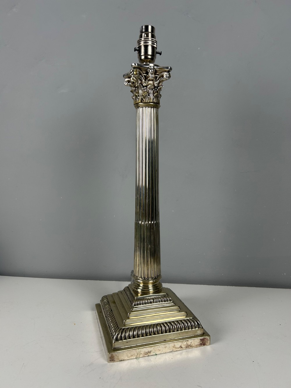 Mappin & Webb Silver Plated Corinthian Column Table Lamp, Rewired and PAT tested 