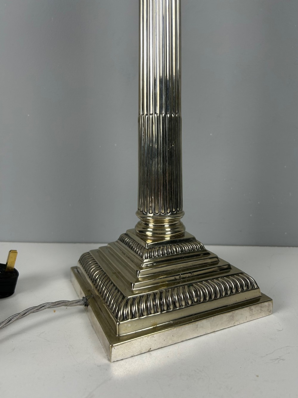 Mappin & Webb Silver Plated Corinthian Column Table Lamp, Rewired and PAT tested  View VIII